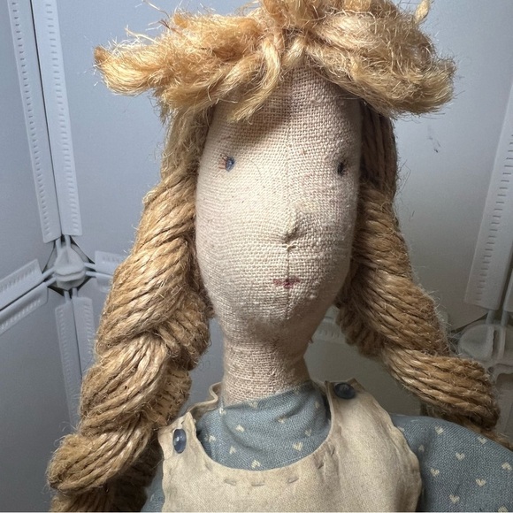 VTG Rare Primitive Handmade 90s Rag Doll #4 Jute Hair Folk Art Signed SW Artist - Picture 4 of 7